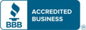 BBB Accredited Business logo with a blue flame design and white text on a blue background, perfect for Cooling and Plumbing companies seeking to highlight their trusted services.
